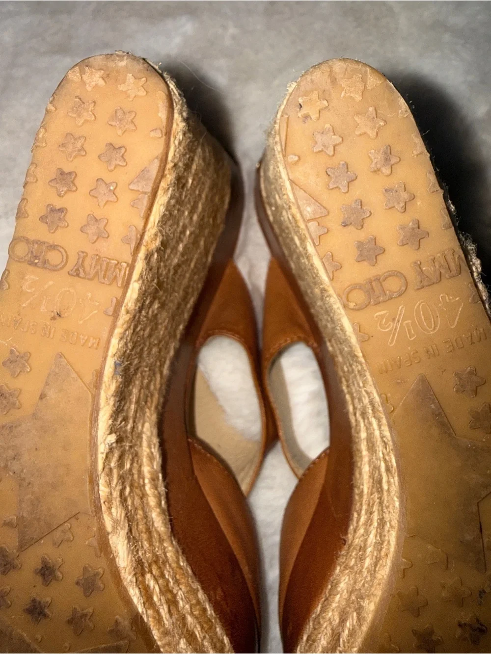 Jimmy Choo Cognac Leather Espadrille Wedge Sandals